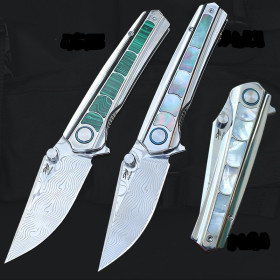 Nighthawk RW34+PMC27 Damascus steel Matte Abalone Titanium Knife UD408888